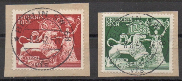 Michel Nr. 816 - 817, Goldschmiedekunst auf Briefstück mit Ersttagsstempel.